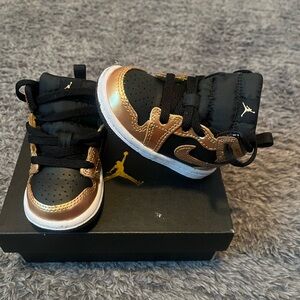 Jordan Kids Black and Gold High-Top Sneakers